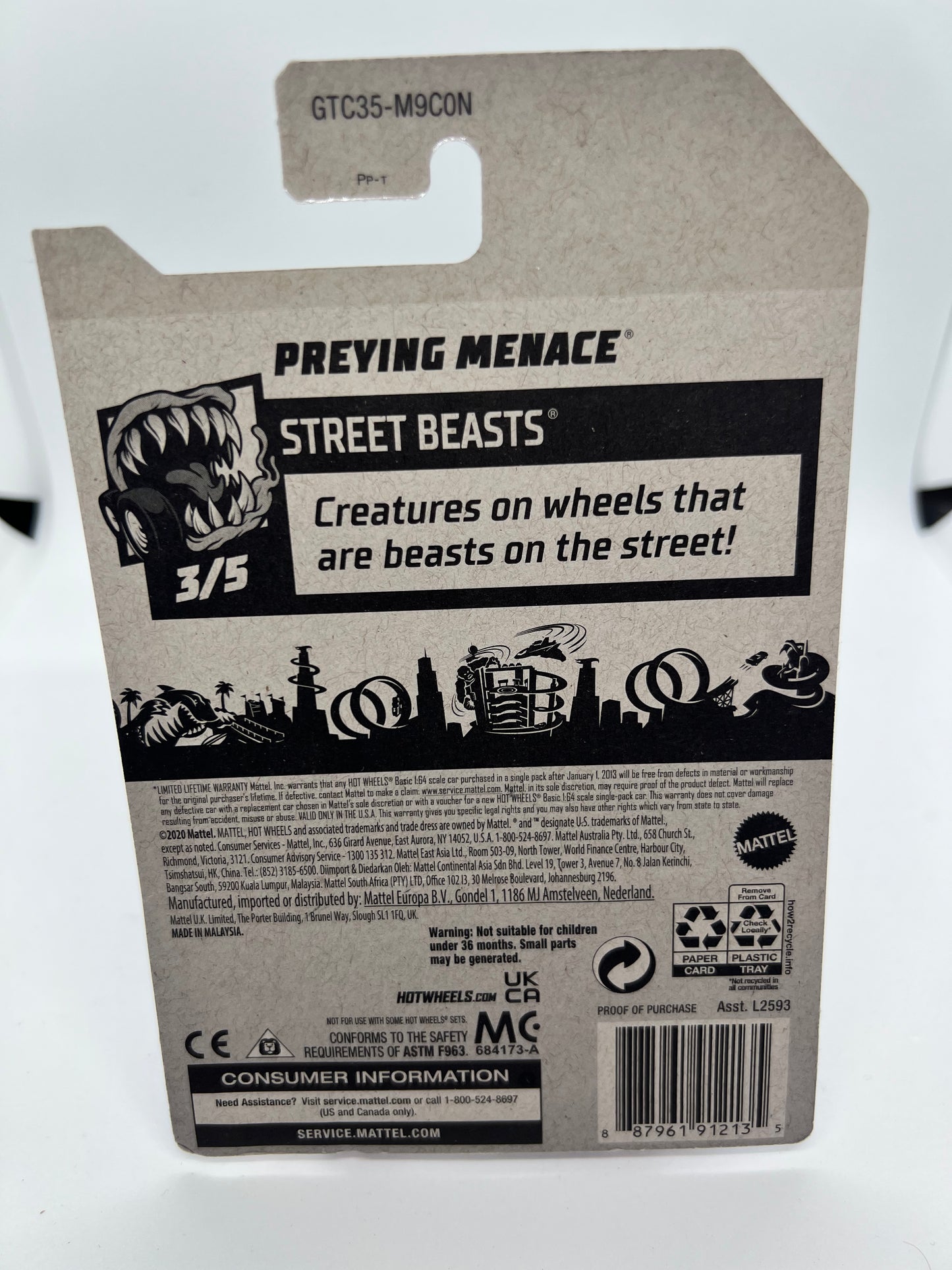 2020 Hot Wheels Street Beasts 3/5 Preying Menace #115 Red